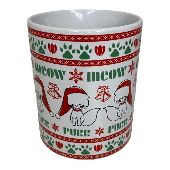 Christmas Mug Cat In Santa Hat Meow Mug With Paw Prints 11oz - Picture 4 of 7